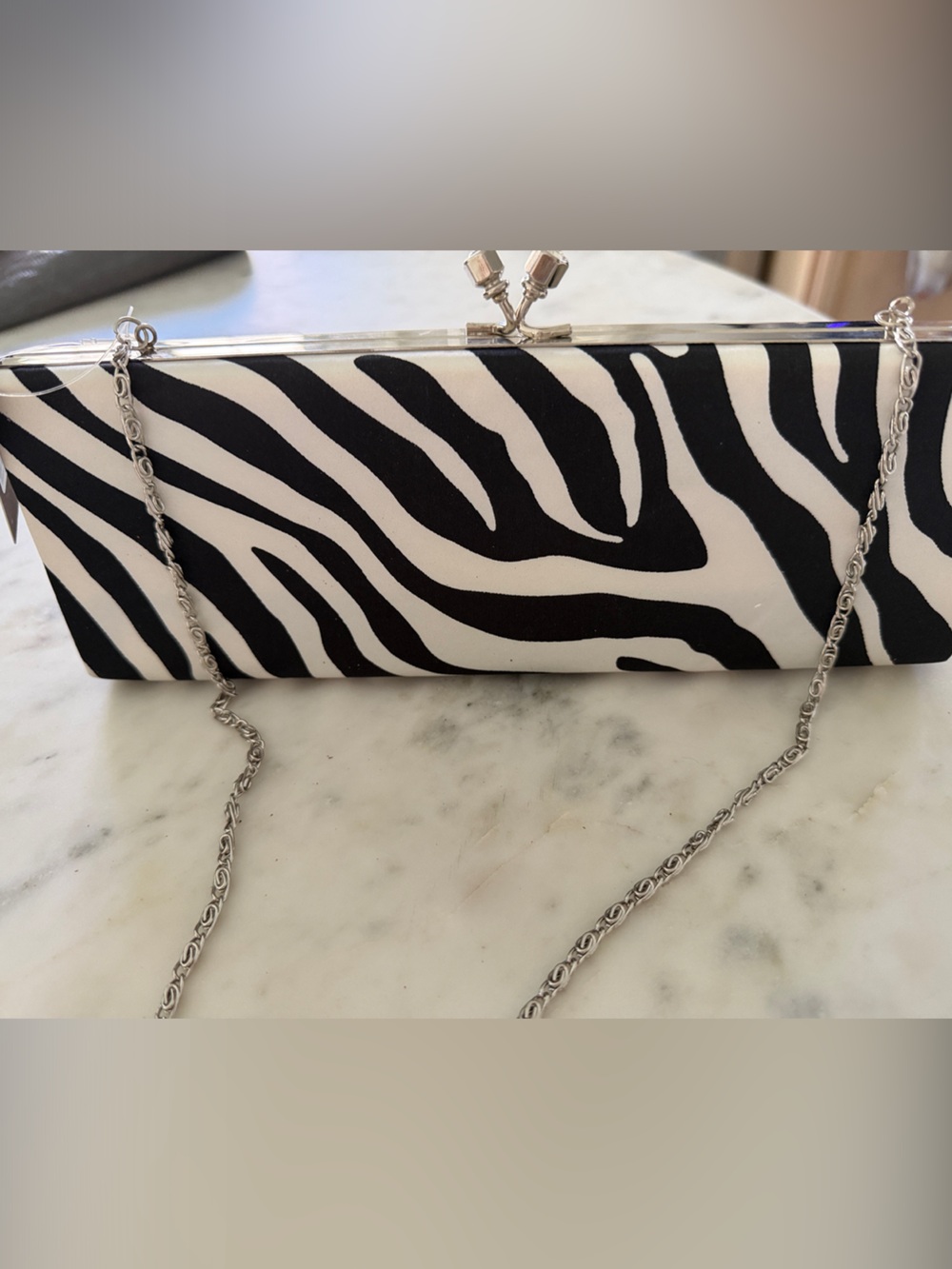 Forever 21 Zebra Print Clutch with Silver Chain - Black & White
